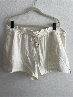Hang Ten | Cream High-Waist Drawstring Linen Shorts Size XXL